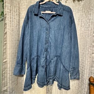 Free People We the Free Freya Denim Button-Front Tunic Dress Oversize